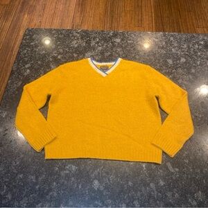 Vtg Abercrombie & Fitch Yellow Wool Sweater V-Neck Slim Fit Cropped Large Preppy